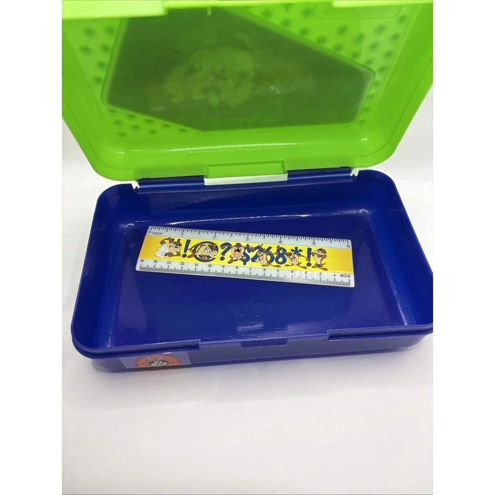 Vintage Taz Looney Tunes Pencil Box Spacemaker Warner Bros &‎ Ruler